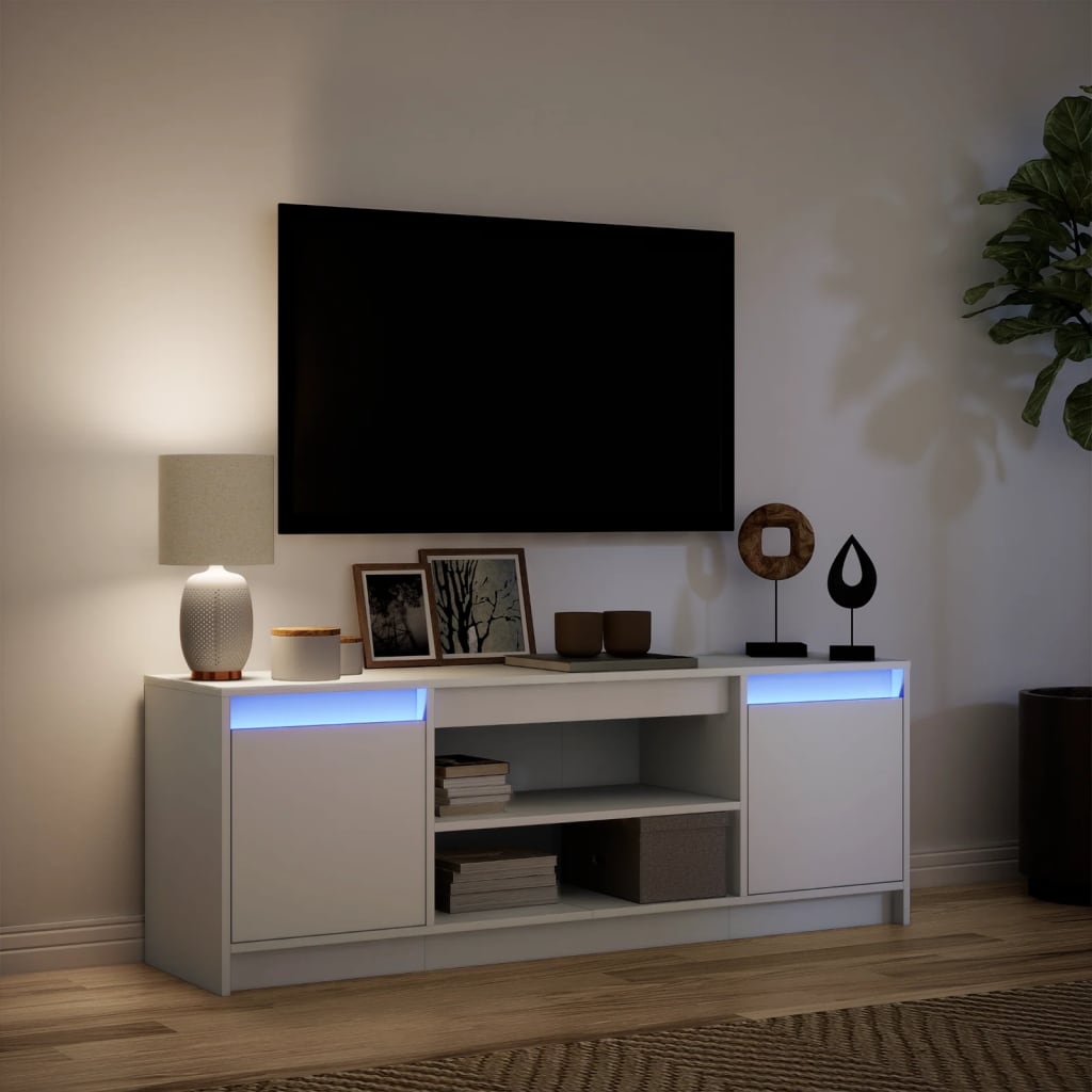 Tv-meubel met LED 139,5x34x50 cm bewerkt hout wit is nu te koop bij PeponiXL, paradijselijk wonen!