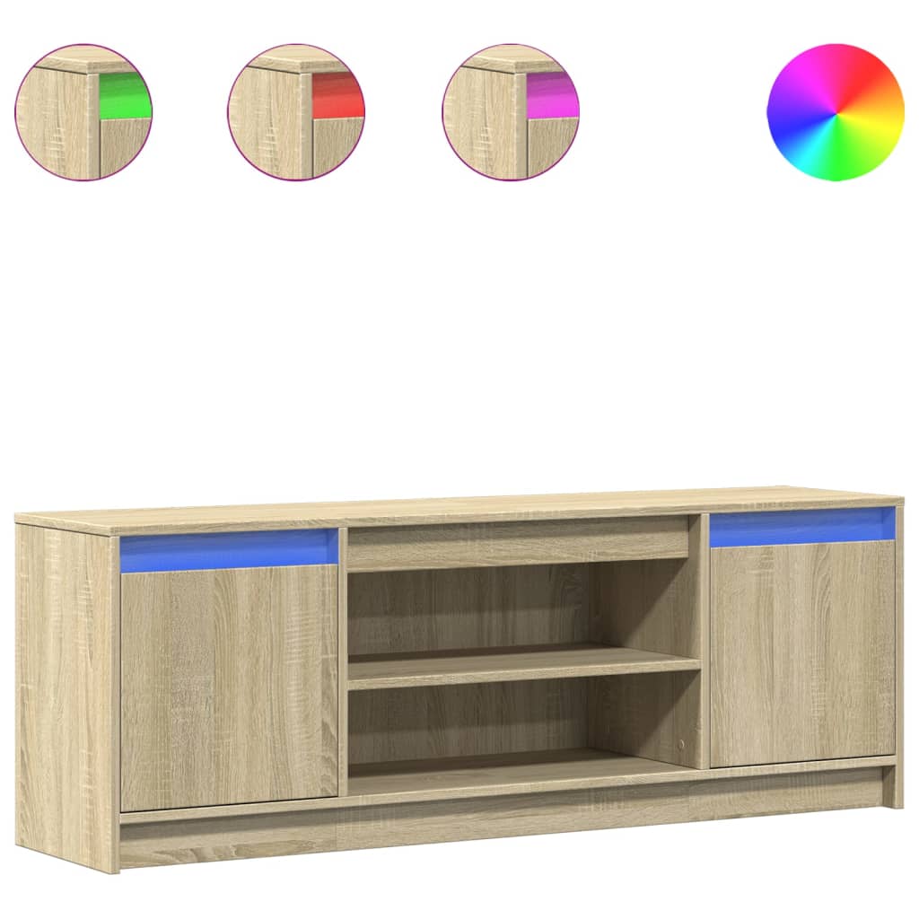 Tv-meubel met LED 139,5x34x50 cm bewerkt hout sonoma eikenkleur is nu te koop bij PeponiXL, paradijselijk wonen!