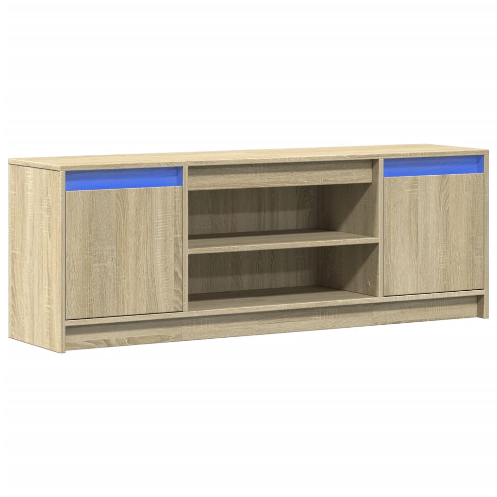Tv-meubel met LED 139,5x34x50 cm bewerkt hout sonoma eikenkleur is nu te koop bij PeponiXL, paradijselijk wonen!