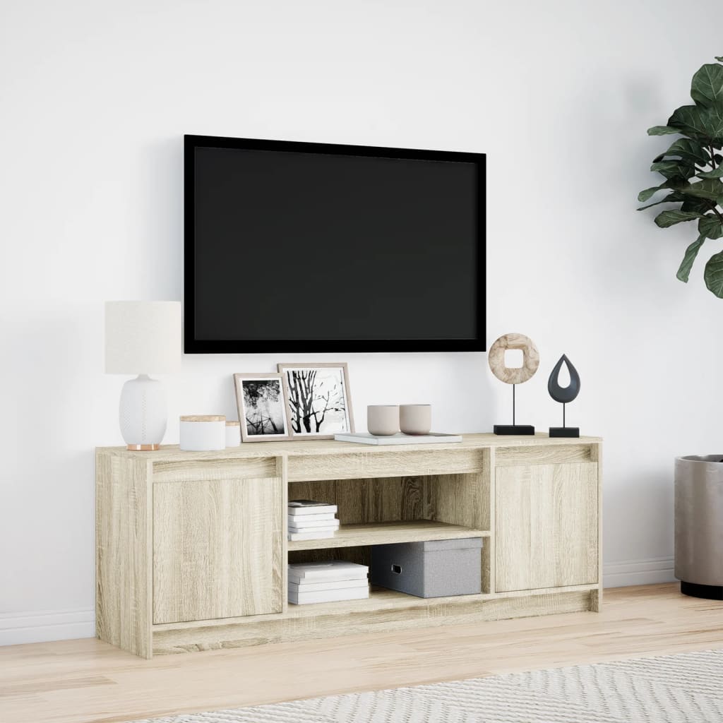Tv-meubel met LED 139,5x34x50 cm bewerkt hout sonoma eikenkleur is nu te koop bij PeponiXL, paradijselijk wonen!