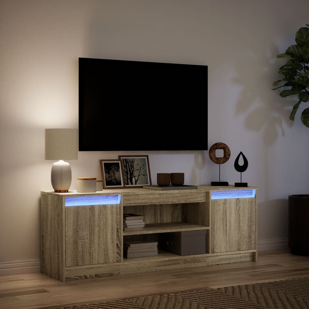 Tv-meubel met LED 139,5x34x50 cm bewerkt hout sonoma eikenkleur is nu te koop bij PeponiXL, paradijselijk wonen!