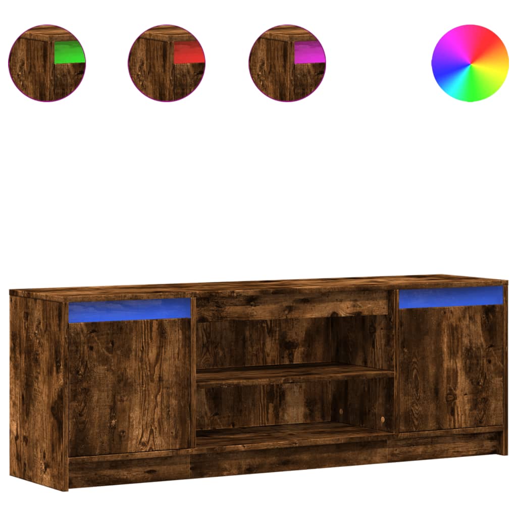 Tv-meubel met LED 139,5x34x50 cm bewerkt hout gerookt eiken is nu te koop bij PeponiXL, paradijselijk wonen!