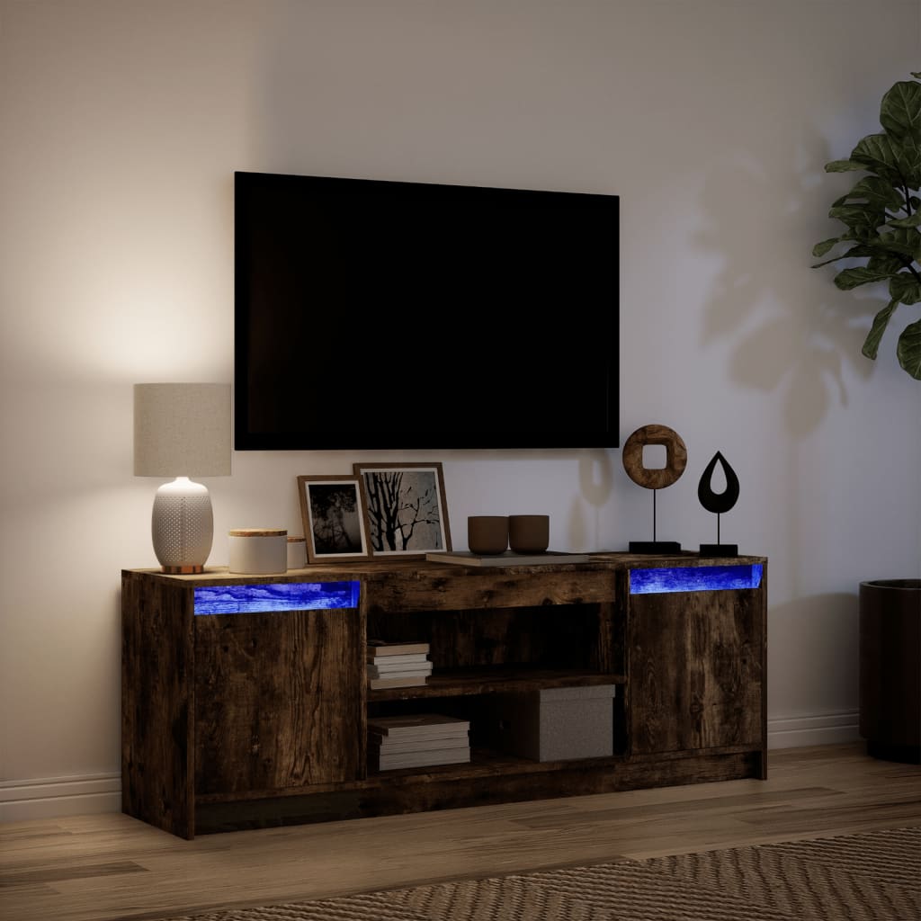 Tv-meubel met LED 139,5x34x50 cm bewerkt hout gerookt eiken is nu te koop bij PeponiXL, paradijselijk wonen!
