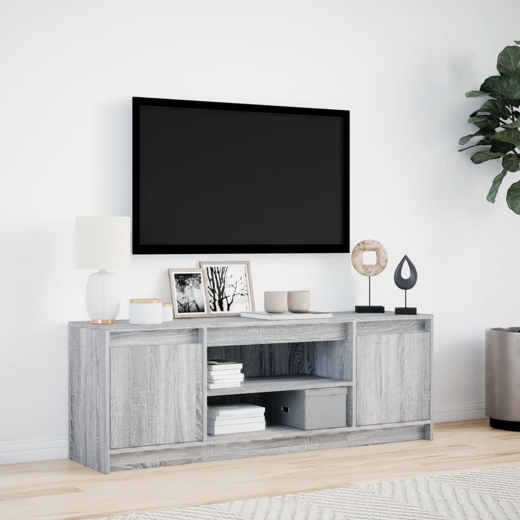 Tv-meubel met LED 139,5x34x50 cm bewerkt hout grijs sonoma is nu te koop bij PeponiXL, paradijselijk wonen!