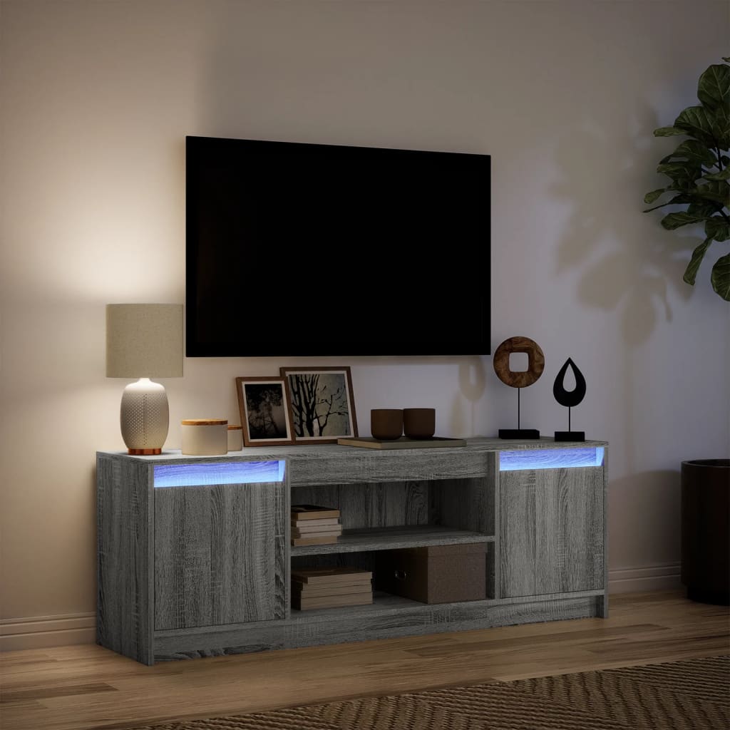 Tv-meubel met LED 139,5x34x50 cm bewerkt hout grijs sonoma is nu te koop bij PeponiXL, paradijselijk wonen!