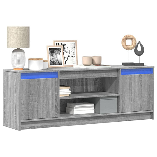 Tv-meubel met LED 139,5x34x50 cm bewerkt hout grijs sonoma is nu te koop bij PeponiXL, paradijselijk wonen!