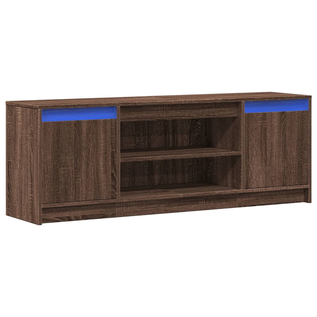 Tv-meubel met LED 139,5x34x50 cm bewerkt hout bruin eikenkleur is nu te koop bij PeponiXL, paradijselijk wonen!