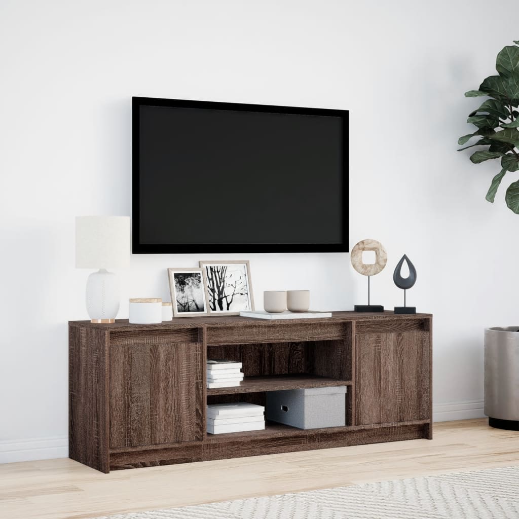 Tv-meubel met LED 139,5x34x50 cm bewerkt hout bruin eikenkleur is nu te koop bij PeponiXL, paradijselijk wonen!
