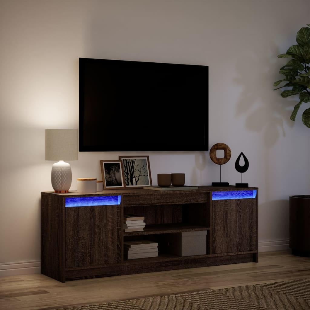 Tv-meubel met LED 139,5x34x50 cm bewerkt hout bruin eikenkleur is nu te koop bij PeponiXL, paradijselijk wonen!