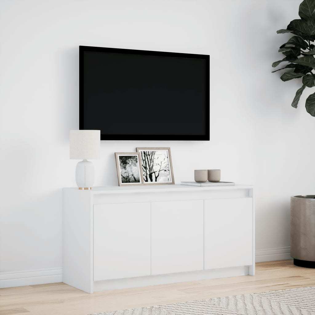 Tv-meubel met LED 100x34x50 cm bewerkt hout wit is nu te koop bij PeponiXL, paradijselijk wonen!