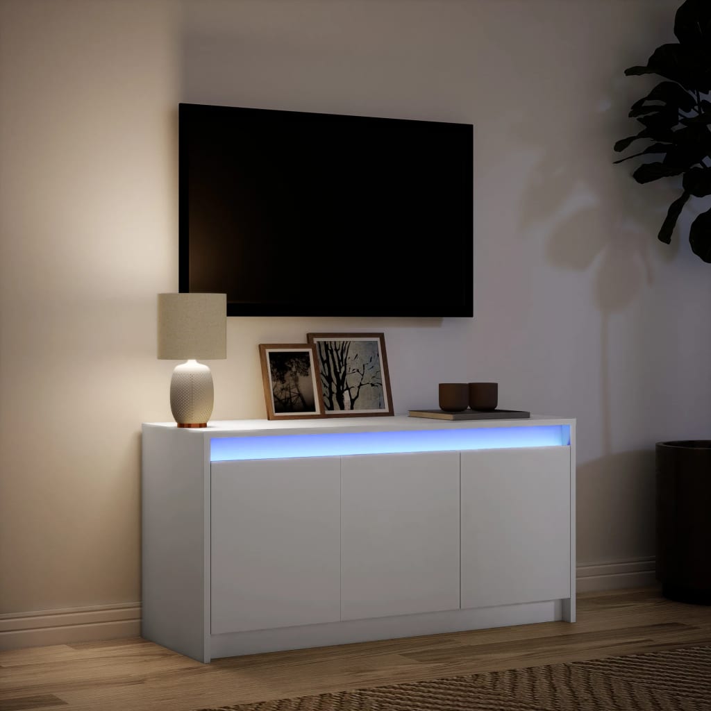 Tv-meubel met LED 100x34x50 cm bewerkt hout wit is nu te koop bij PeponiXL, paradijselijk wonen!