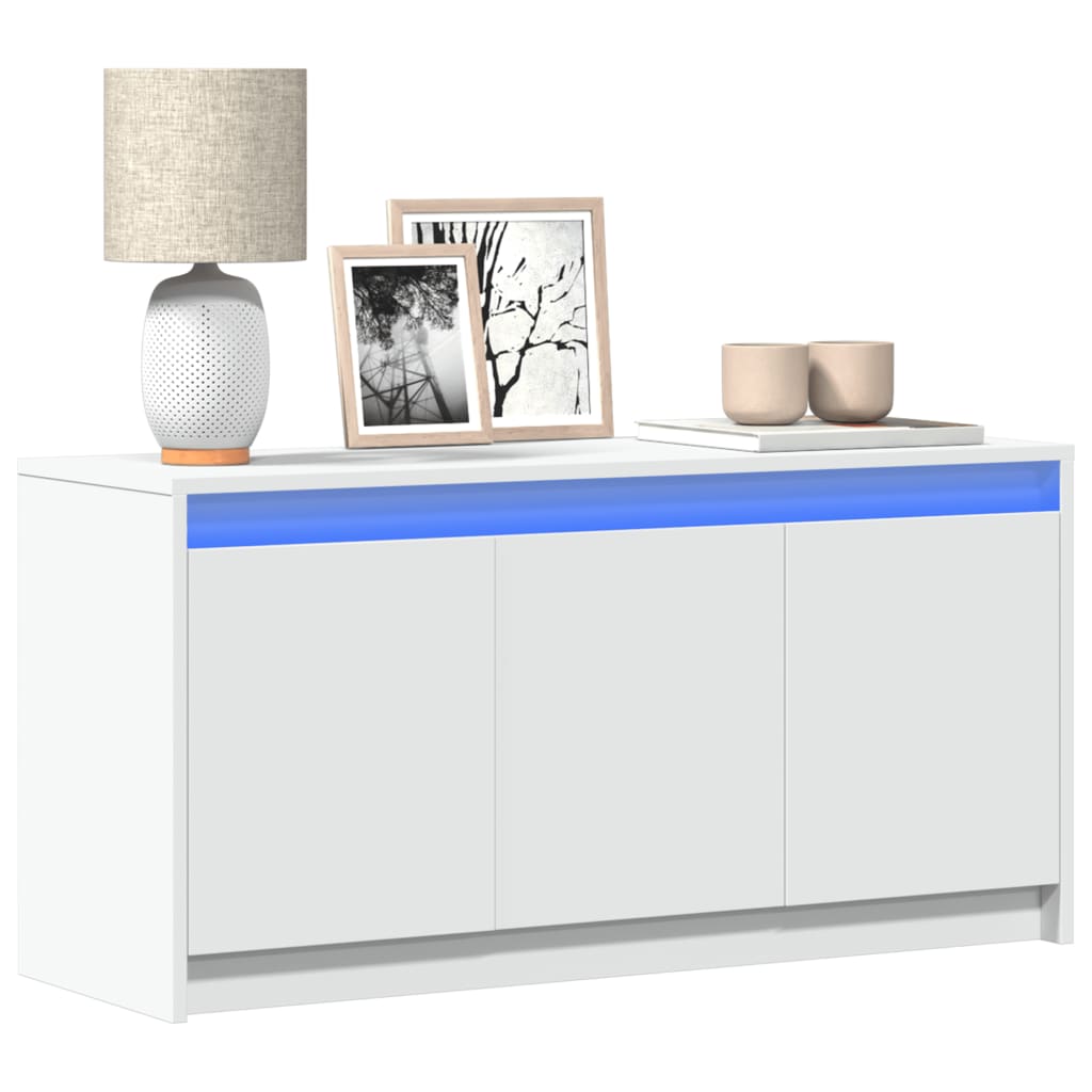 Tv-meubel met LED 100x34x50 cm bewerkt hout wit is nu te koop bij PeponiXL, paradijselijk wonen!