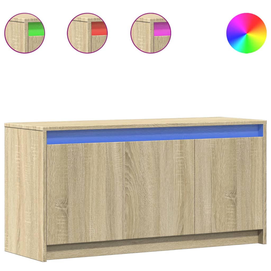 Tv-meubel met LED 100x34x50 cm bewerkt hout sonoma eikenkleurig is nu te koop bij PeponiXL, paradijselijk wonen!