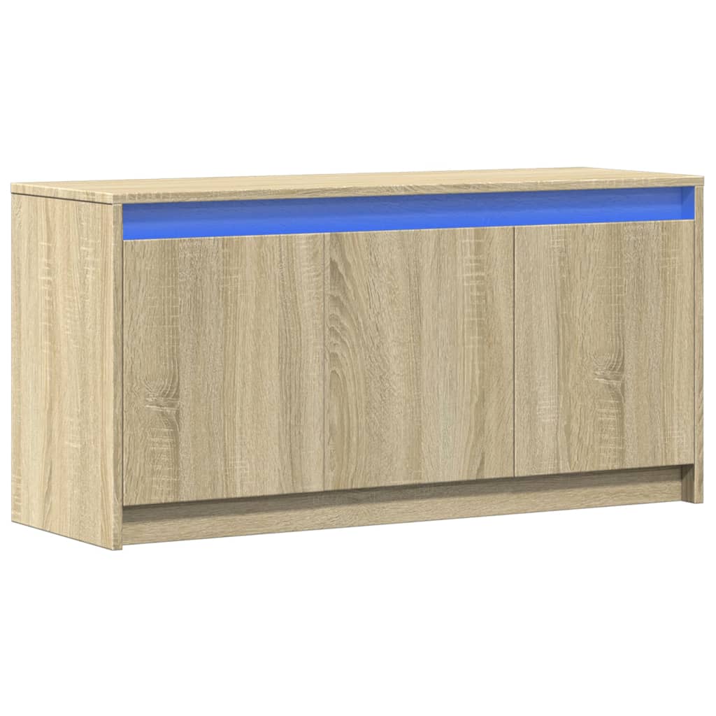 Tv-meubel met LED 100x34x50 cm bewerkt hout sonoma eikenkleurig is nu te koop bij PeponiXL, paradijselijk wonen!