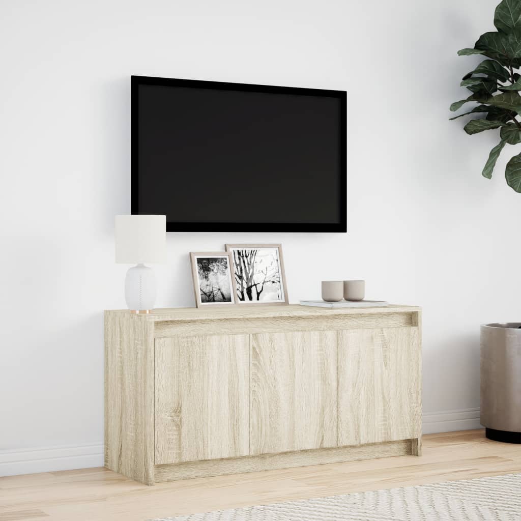 Tv-meubel met LED 100x34x50 cm bewerkt hout sonoma eikenkleurig is nu te koop bij PeponiXL, paradijselijk wonen!
