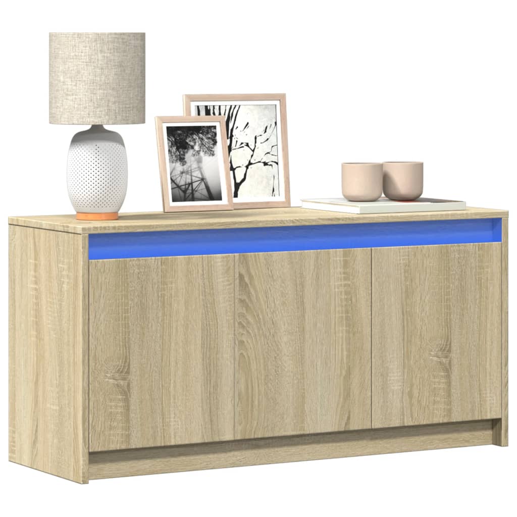 Tv-meubel met LED 100x34x50 cm bewerkt hout sonoma eikenkleurig is nu te koop bij PeponiXL, paradijselijk wonen!