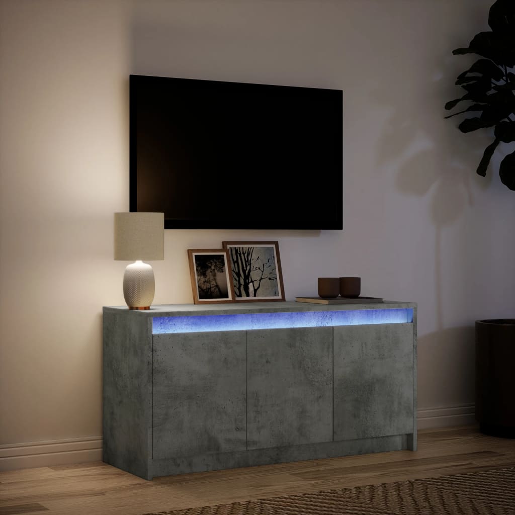 Tv-meubel met LED 100x34x50 cm bewerkt hout betongrijs is nu te koop bij PeponiXL, paradijselijk wonen!