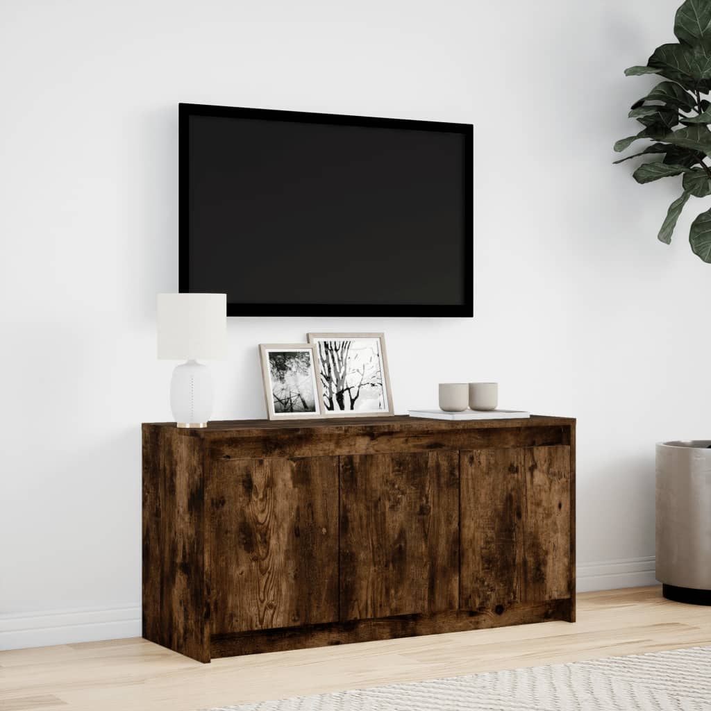 Tv-meubel met LED 100x34x50 cm bewerkt hout gerookt eikenkleur is nu te koop bij PeponiXL, paradijselijk wonen!