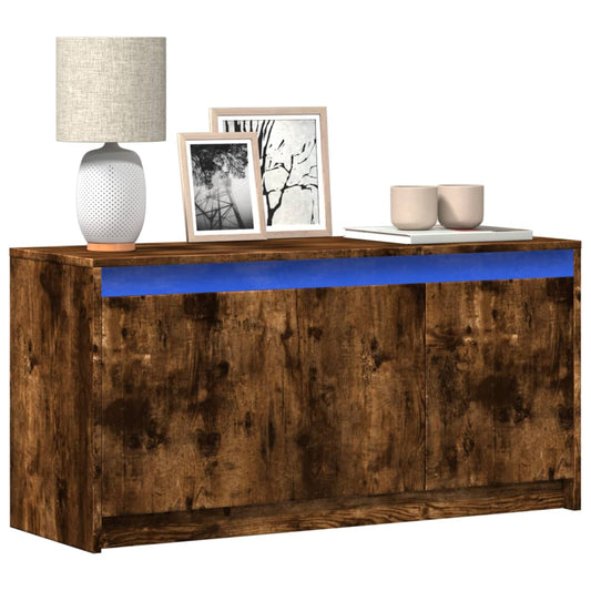 Tv-meubel met LED 100x34x50 cm bewerkt hout gerookt eikenkleur is nu te koop bij PeponiXL, paradijselijk wonen!