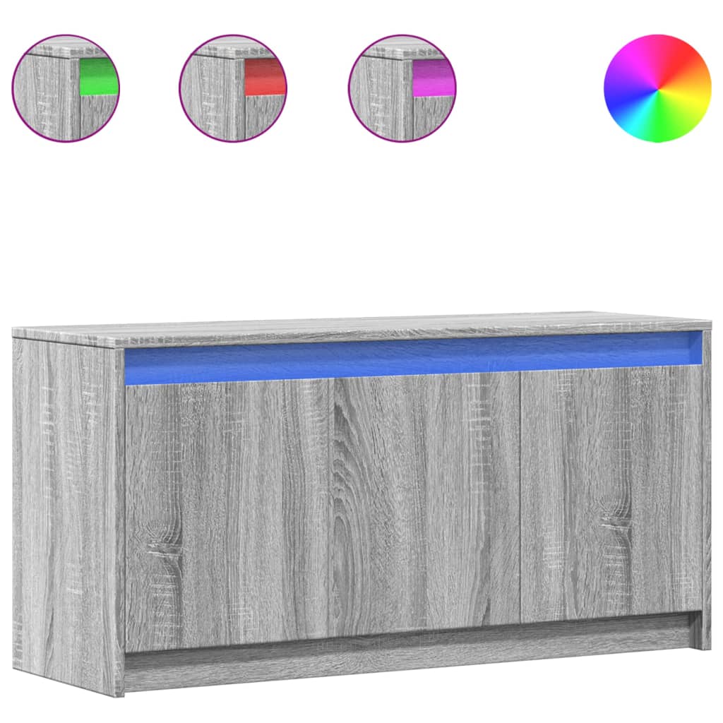 Tv-meubel met LED 100x34x50 cm bewerkt hout grijs sonoma eiken is nu te koop bij PeponiXL, paradijselijk wonen!