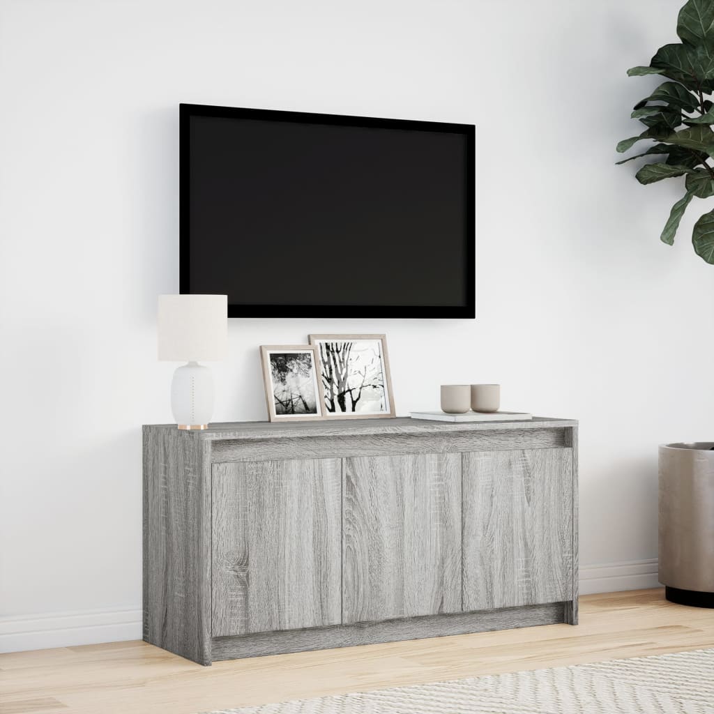 Tv-meubel met LED 100x34x50 cm bewerkt hout grijs sonoma eiken is nu te koop bij PeponiXL, paradijselijk wonen!