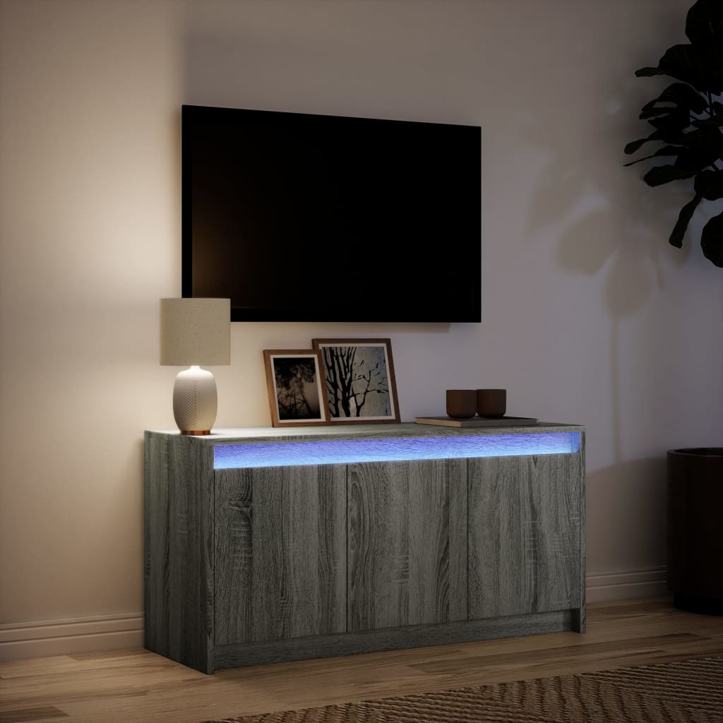 Tv-meubel met LED 100x34x50 cm bewerkt hout grijs sonoma eiken is nu te koop bij PeponiXL, paradijselijk wonen!