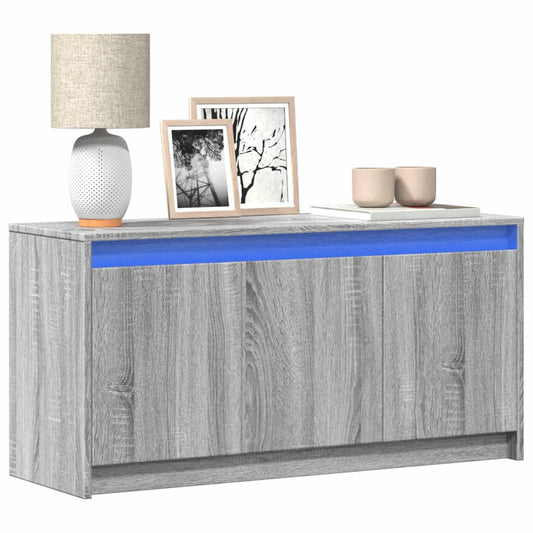 Tv-meubel met LED 100x34x50 cm bewerkt hout grijs sonoma eiken is nu te koop bij PeponiXL, paradijselijk wonen!