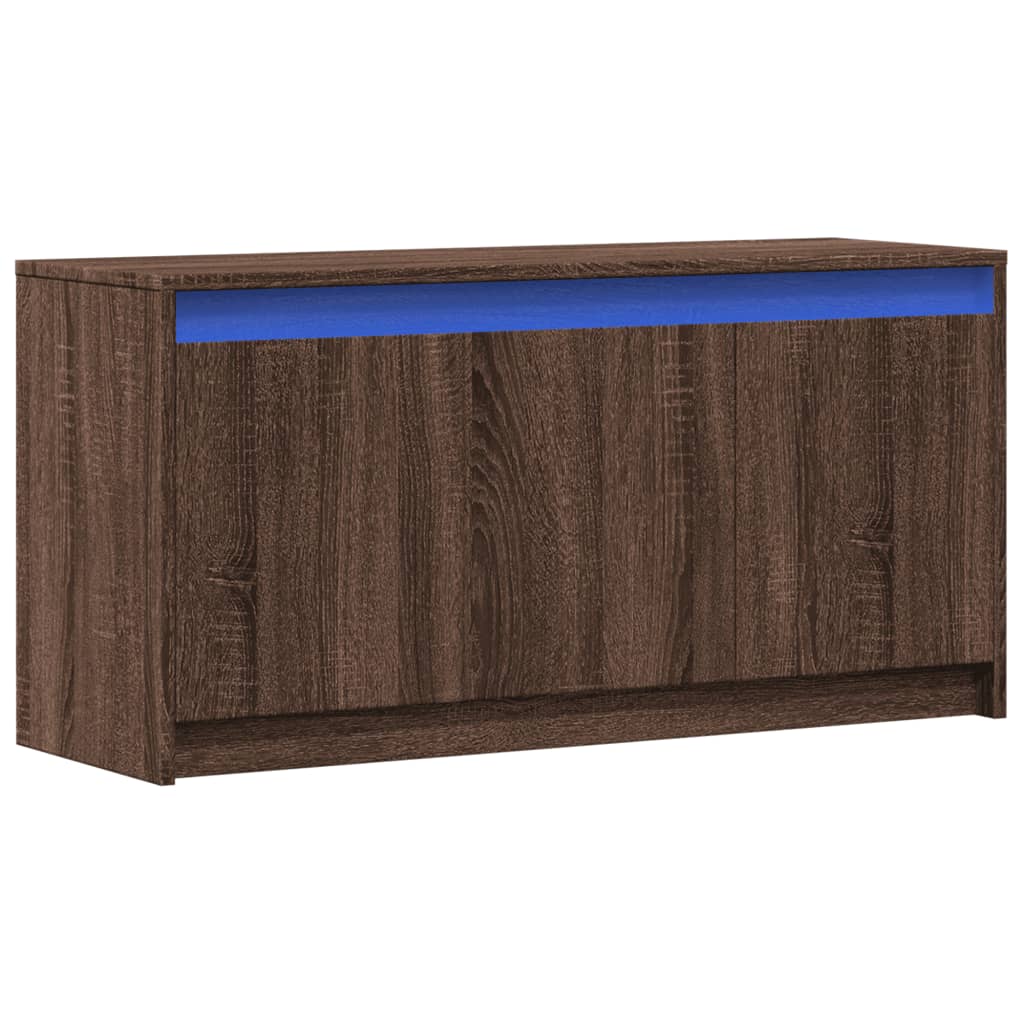 Tv-meubel met LED 100x34x50 cm bewerkt hout bruin eikenkleurig is nu te koop bij PeponiXL, paradijselijk wonen!
