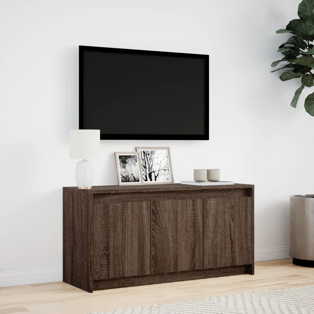 Tv-meubel met LED 100x34x50 cm bewerkt hout bruin eikenkleurig is nu te koop bij PeponiXL, paradijselijk wonen!
