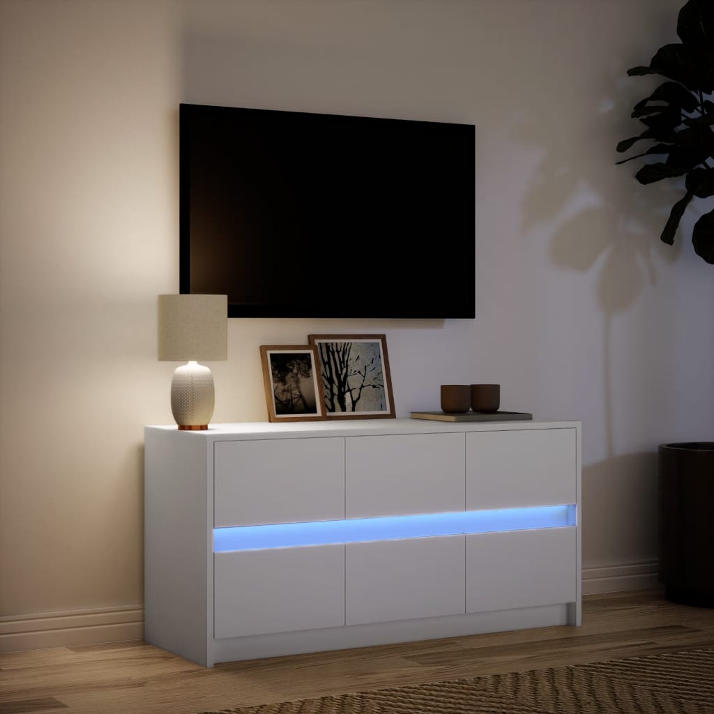 Tv-meubel met LED 100x34x50 cm bewerkt hout wit is nu te koop bij PeponiXL, paradijselijk wonen!
