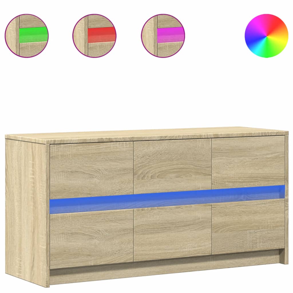 Tv-meubel met LED 100x34x50 cm bewerkt hout sonoma eikenkleurig is nu te koop bij PeponiXL, paradijselijk wonen!