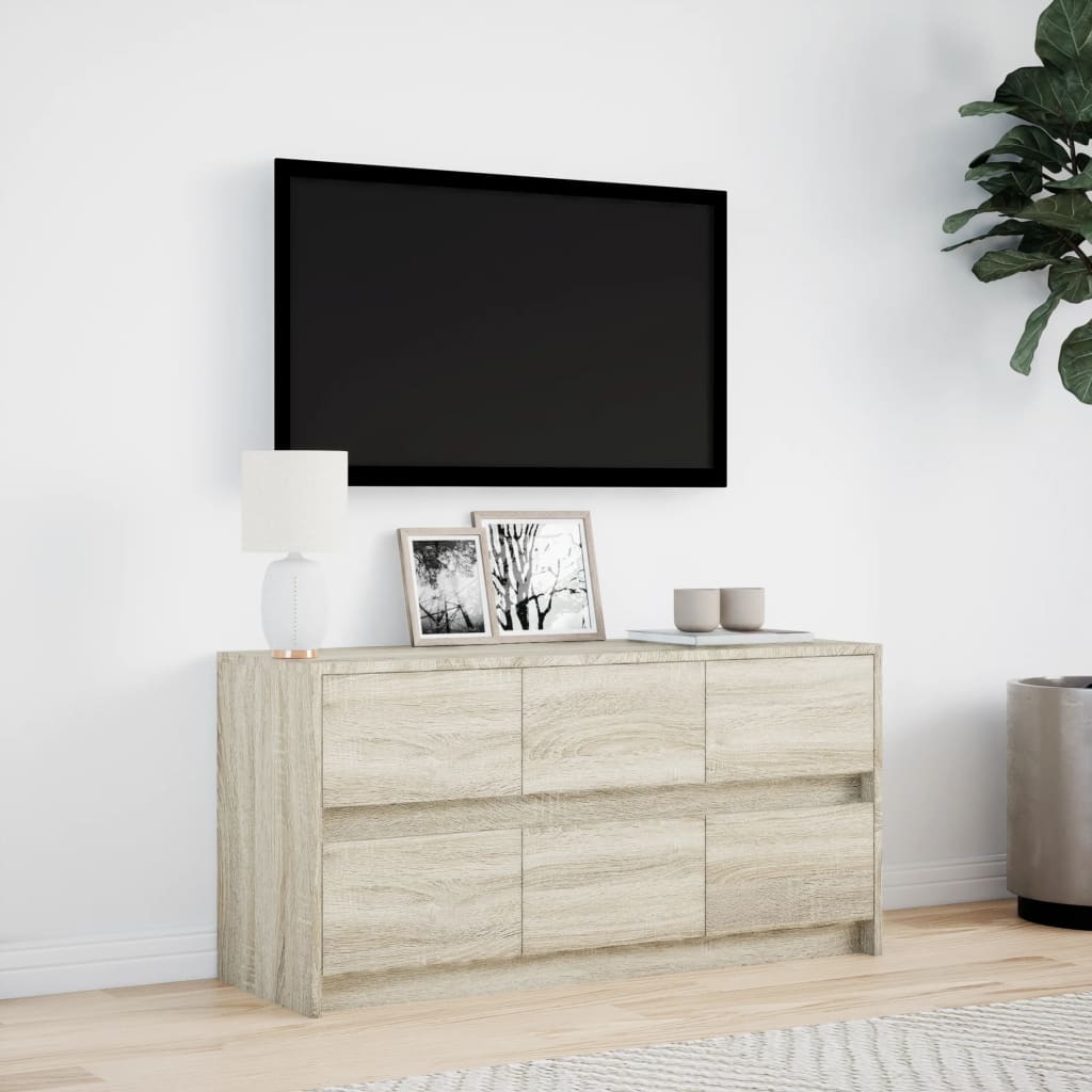 Tv-meubel met LED 100x34x50 cm bewerkt hout sonoma eikenkleurig is nu te koop bij PeponiXL, paradijselijk wonen!