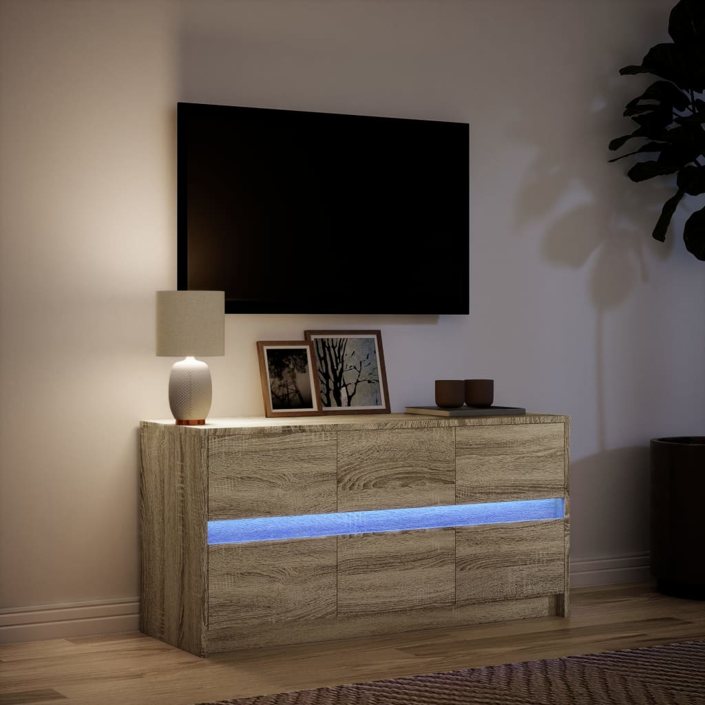 Tv-meubel met LED 100x34x50 cm bewerkt hout sonoma eikenkleurig is nu te koop bij PeponiXL, paradijselijk wonen!