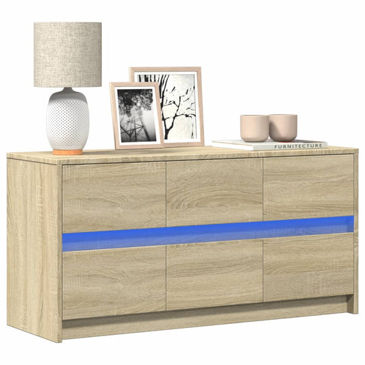 Tv-meubel met LED 100x34x50 cm bewerkt hout sonoma eikenkleurig is nu te koop bij PeponiXL, paradijselijk wonen!