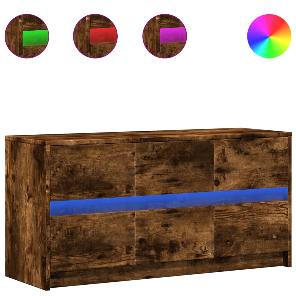 Tv-meubel met LED 100x34x50 cm bewerkt hout gerookt eikenkleur is nu te koop bij PeponiXL, paradijselijk wonen!