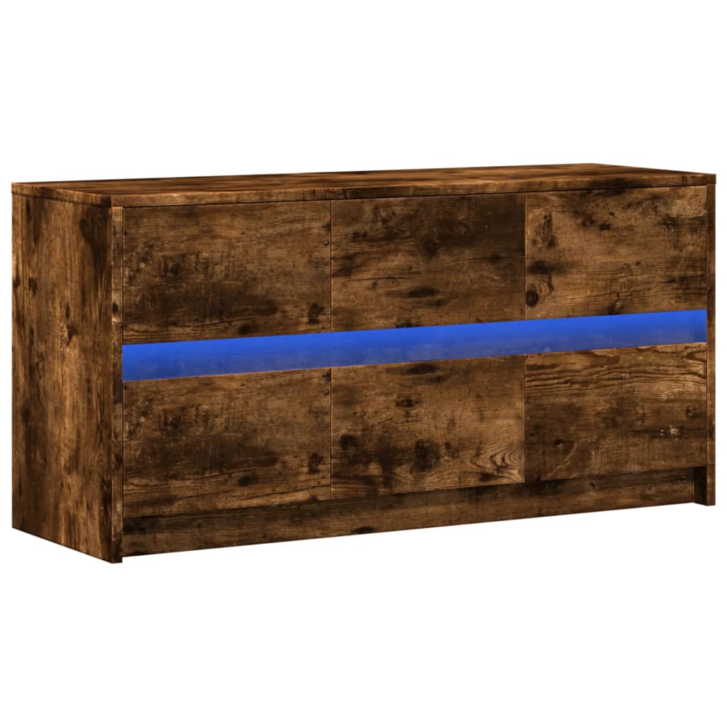 Tv-meubel met LED 100x34x50 cm bewerkt hout gerookt eikenkleur is nu te koop bij PeponiXL, paradijselijk wonen!