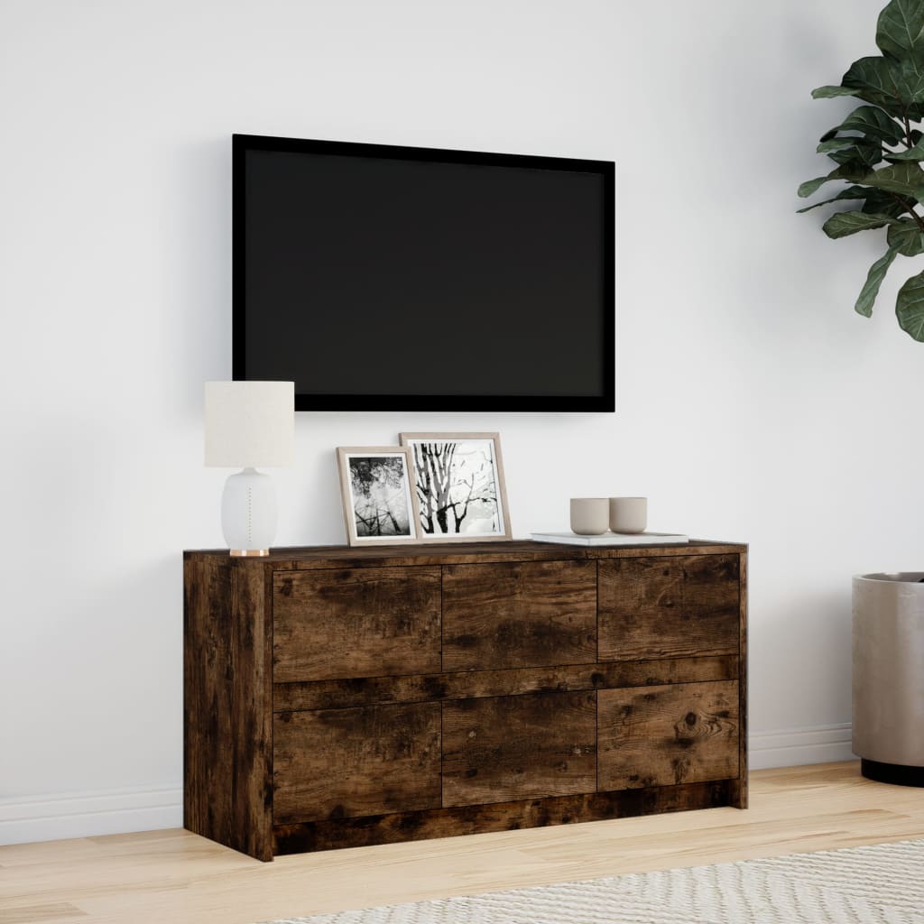 Tv-meubel met LED 100x34x50 cm bewerkt hout gerookt eikenkleur is nu te koop bij PeponiXL, paradijselijk wonen!