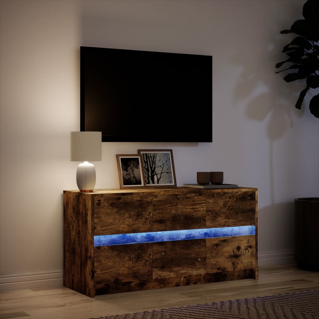 Tv-meubel met LED 100x34x50 cm bewerkt hout gerookt eikenkleur is nu te koop bij PeponiXL, paradijselijk wonen!