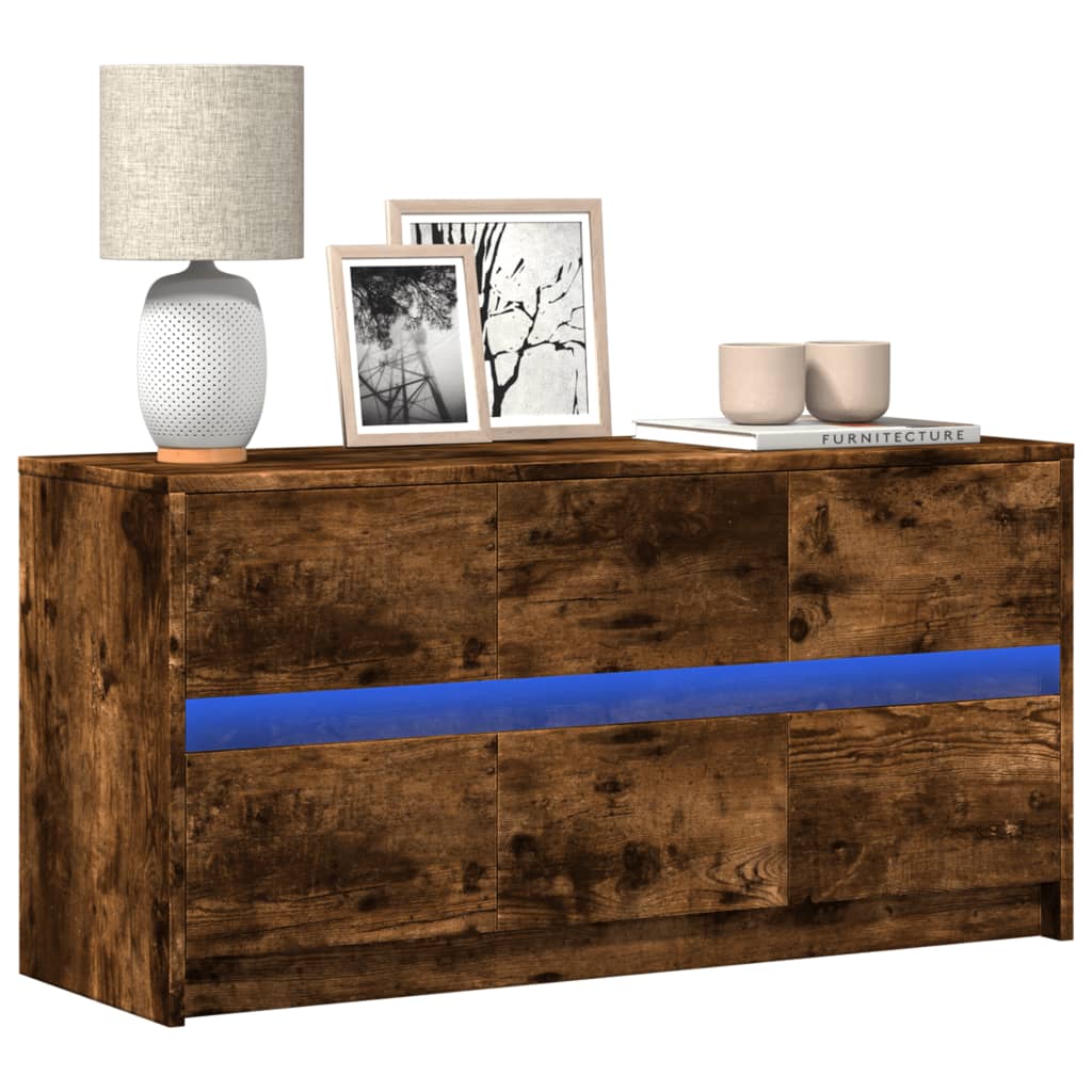 Tv-meubel met LED 100x34x50 cm bewerkt hout gerookt eikenkleur is nu te koop bij PeponiXL, paradijselijk wonen!