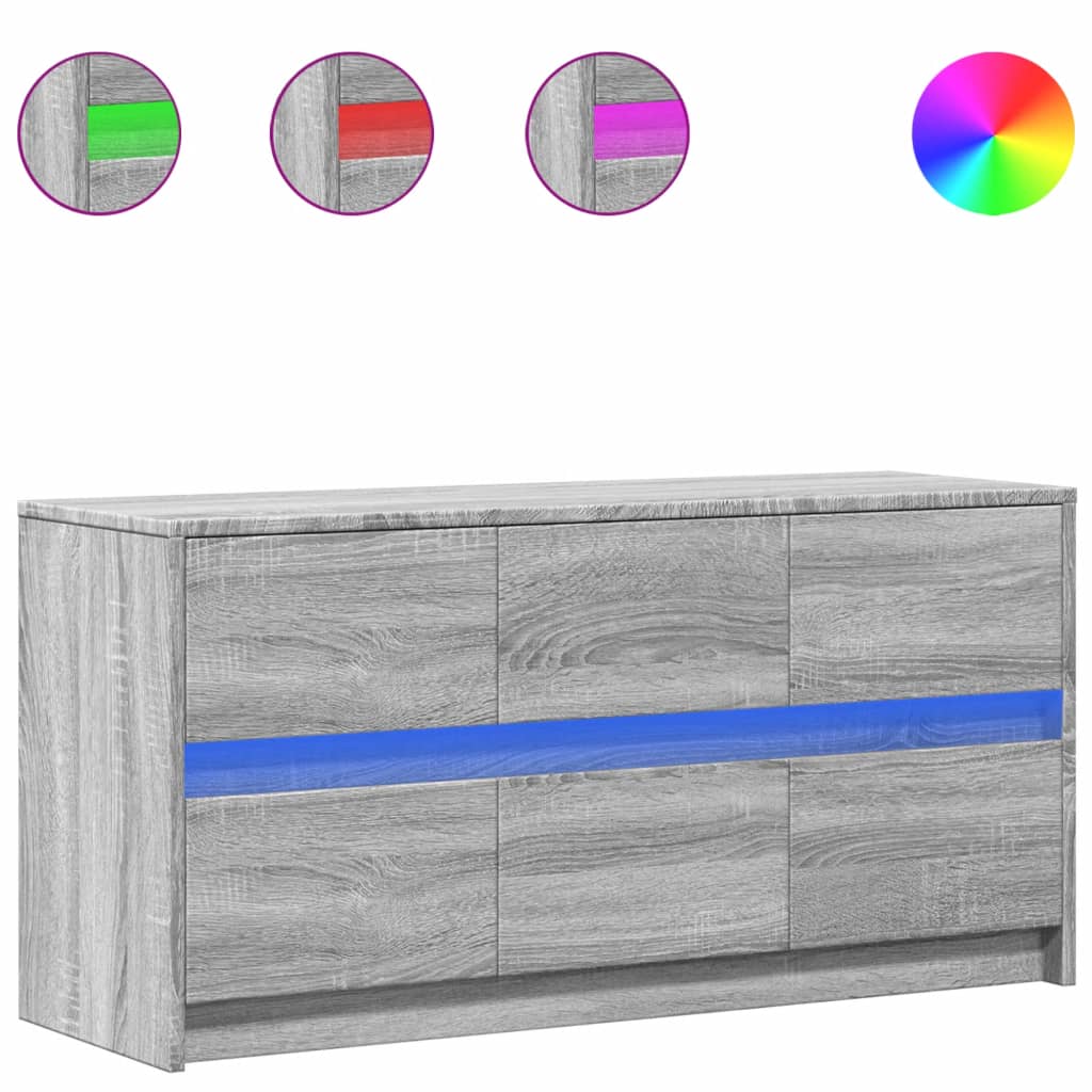 Tv-meubel met LED 100x34x50 cm bewerkt hout grijs sonoma eiken is nu te koop bij PeponiXL, paradijselijk wonen!