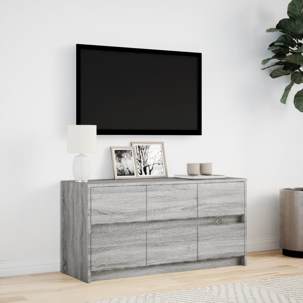 Tv-meubel met LED 100x34x50 cm bewerkt hout grijs sonoma eiken is nu te koop bij PeponiXL, paradijselijk wonen!