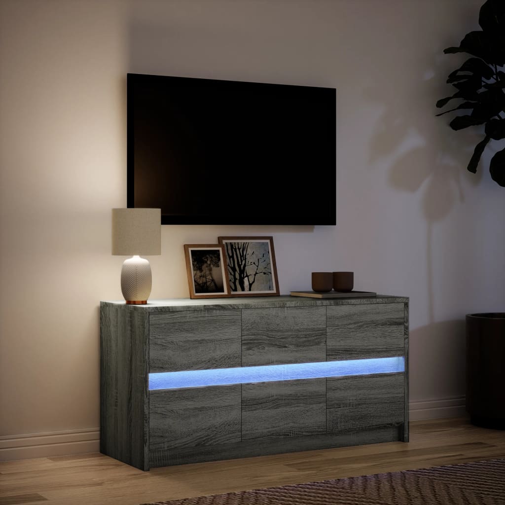 Tv-meubel met LED 100x34x50 cm bewerkt hout grijs sonoma eiken is nu te koop bij PeponiXL, paradijselijk wonen!