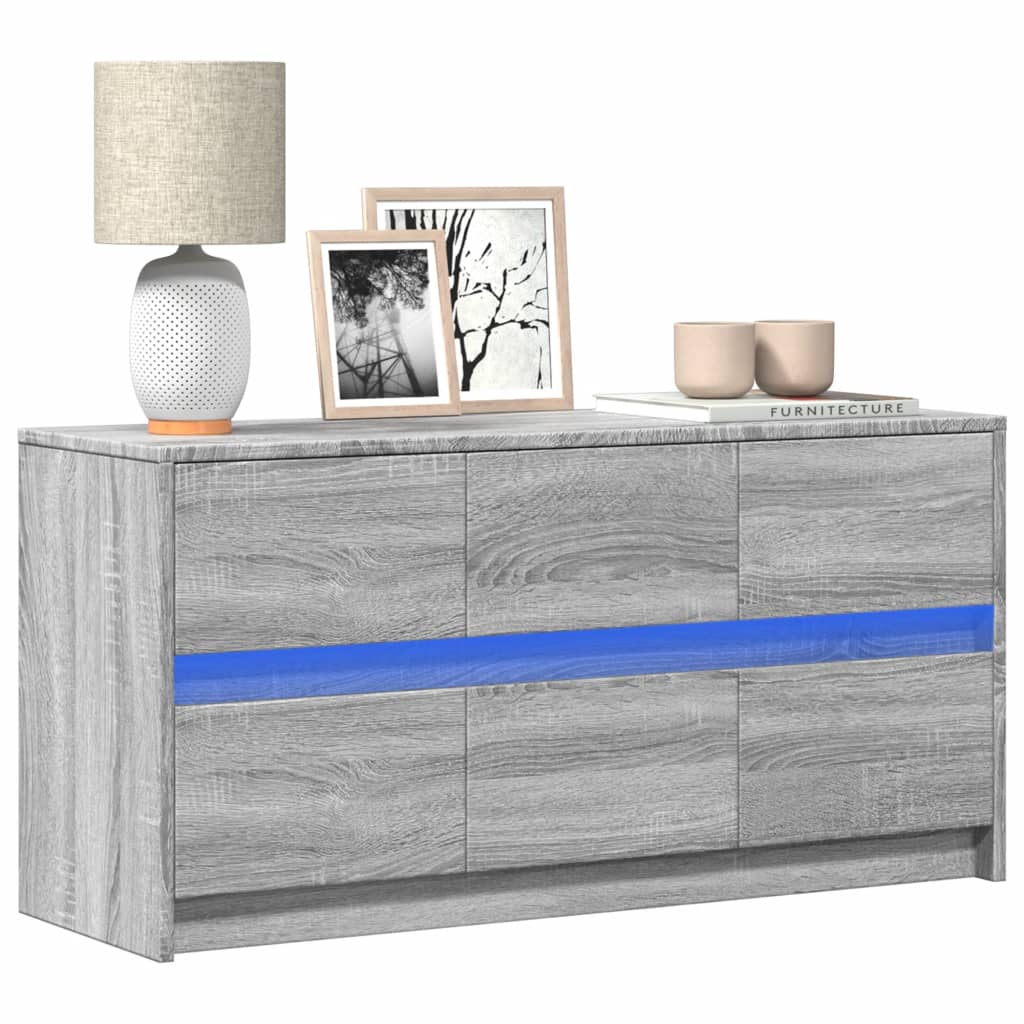 Tv-meubel met LED 100x34x50 cm bewerkt hout grijs sonoma eiken is nu te koop bij PeponiXL, paradijselijk wonen!