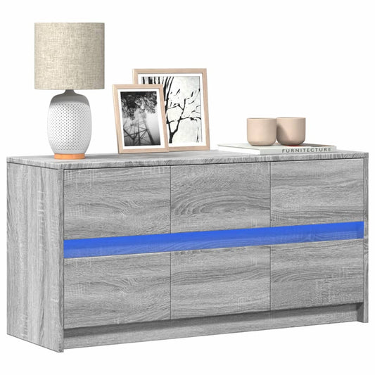Tv-meubel met LED 100x34x50 cm bewerkt hout grijs sonoma eiken is nu te koop bij PeponiXL, paradijselijk wonen!
