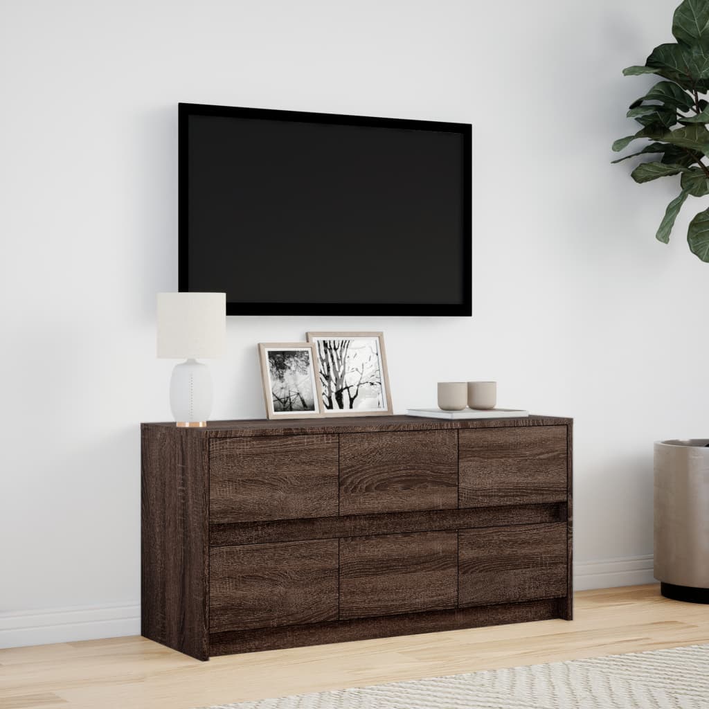 Tv-meubel met LED 100x34x50 cm bewerkt hout bruin eikenkleurig is nu te koop bij PeponiXL, paradijselijk wonen!