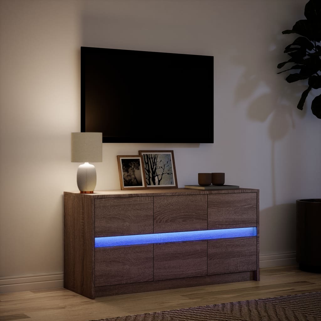 Tv-meubel met LED 100x34x50 cm bewerkt hout bruin eikenkleurig is nu te koop bij PeponiXL, paradijselijk wonen!