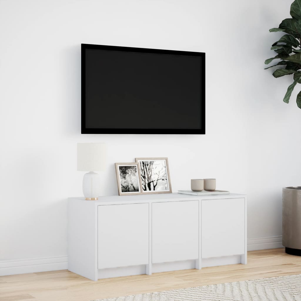 Tv-meubel met LED 97x34x40 cm bewerkt hout wit is nu te koop bij PeponiXL, paradijselijk wonen!