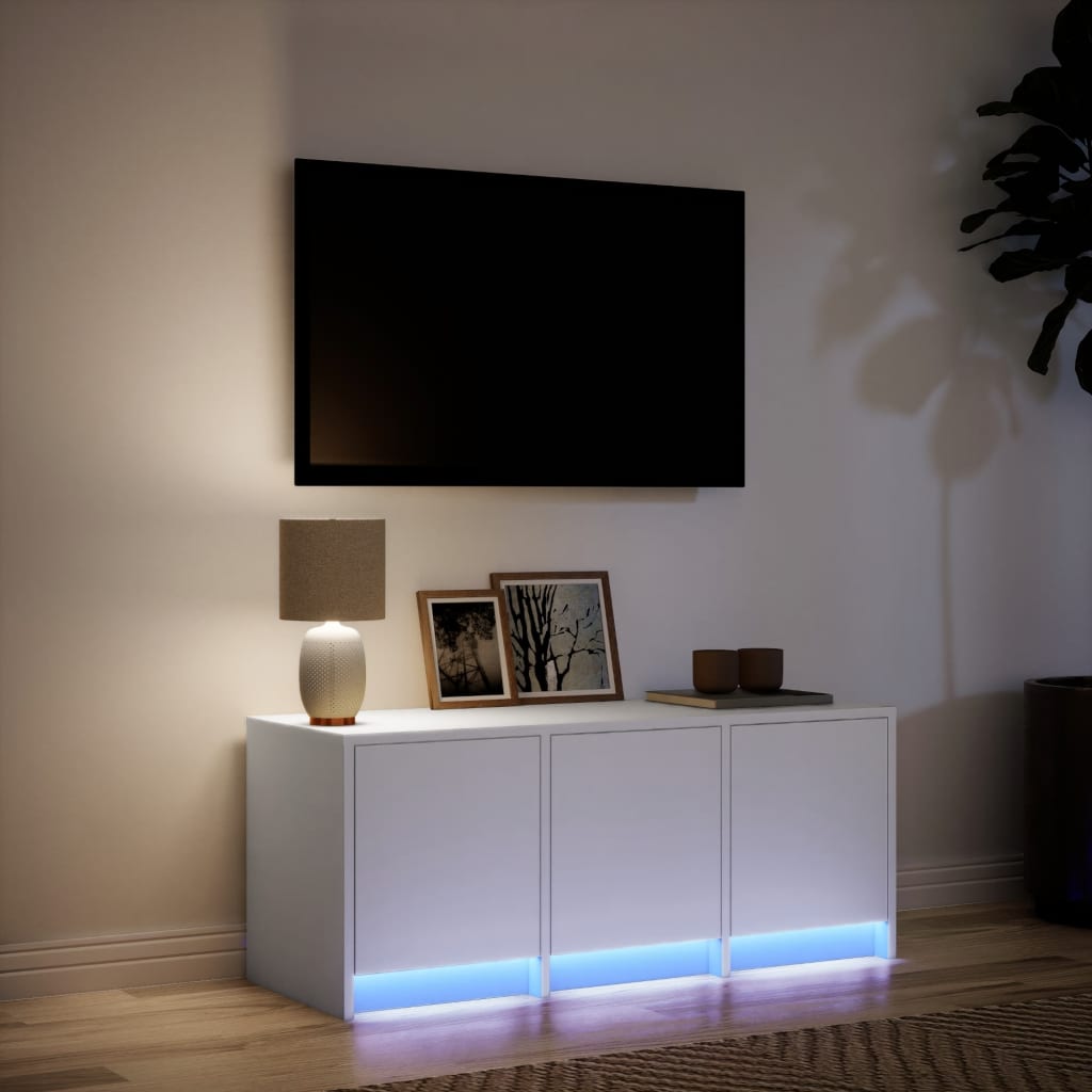 Tv-meubel met LED 97x34x40 cm bewerkt hout wit is nu te koop bij PeponiXL, paradijselijk wonen!