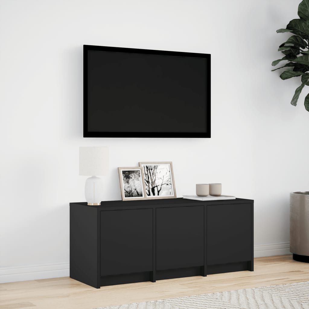 Tv-meubel met LED 97x34x40 cm bewerkt hout zwart is nu te koop bij PeponiXL, paradijselijk wonen!