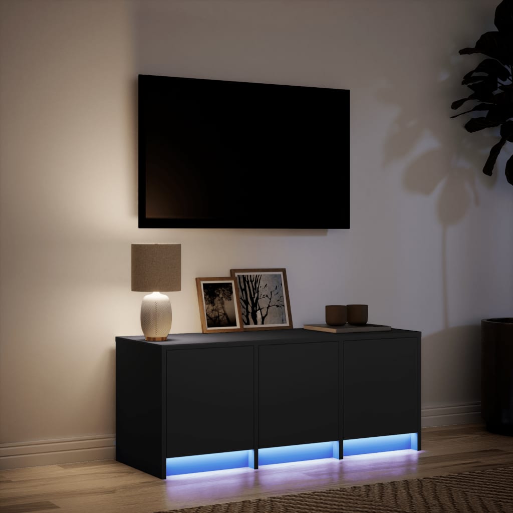 Tv-meubel met LED 97x34x40 cm bewerkt hout zwart is nu te koop bij PeponiXL, paradijselijk wonen!